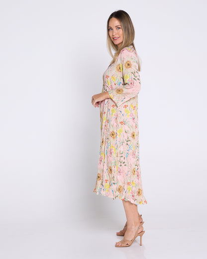 Newark 3/4 Sleeve Dress - Peach Wildflowers