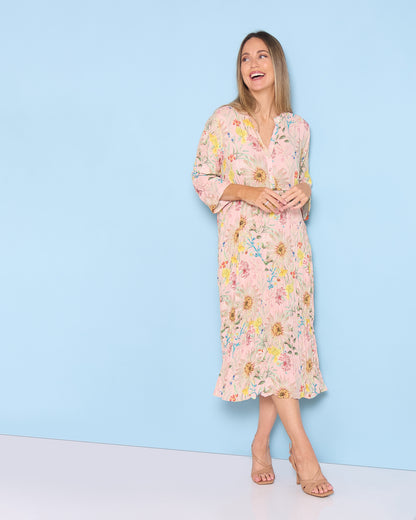 Newark 3/4 Sleeve Dress - Peach Wildflowers