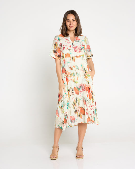 Newark Short Sleeve Dress - Mango Raspberry Cream