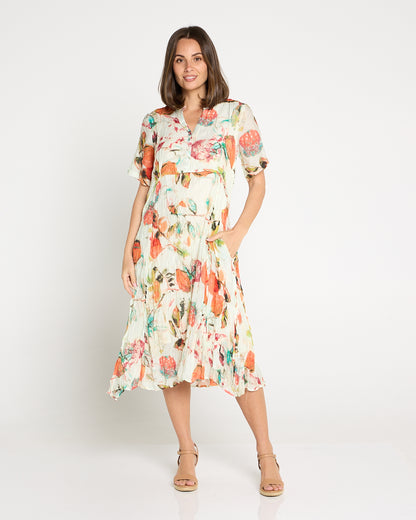 Newark Short Sleeve Dress - Mango Raspberry Cream