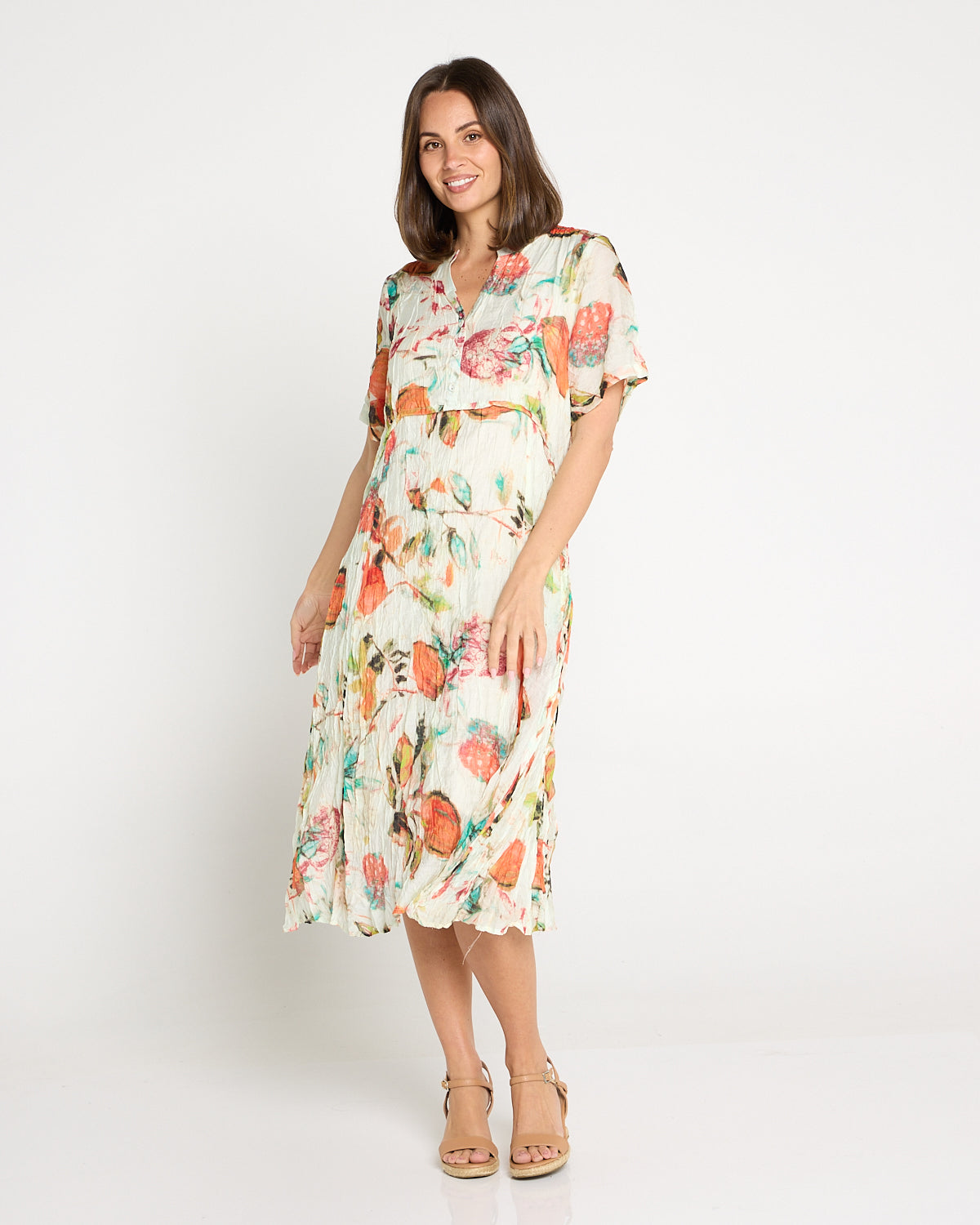 Newark Short Sleeve Dress - Mango Raspberry Cream