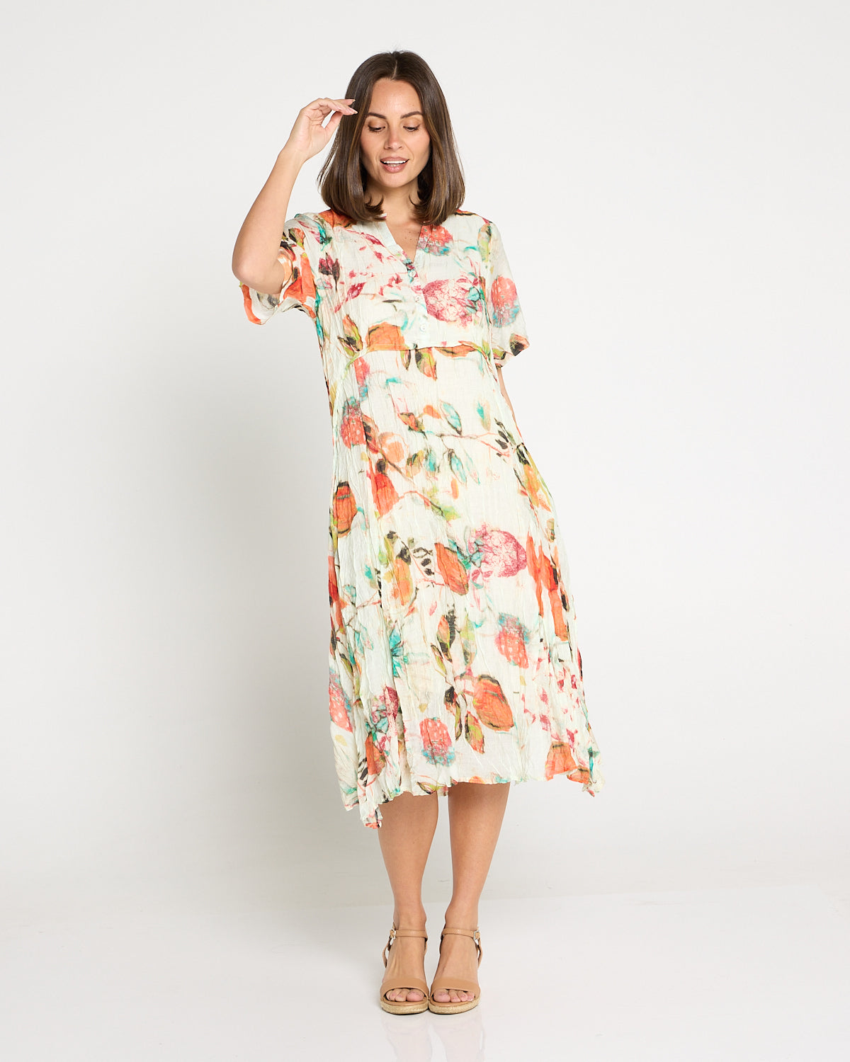 Newark Short Sleeve Dress - Mango Raspberry Cream