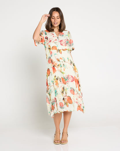 Newark Short Sleeve Dress - Mango Raspberry Cream