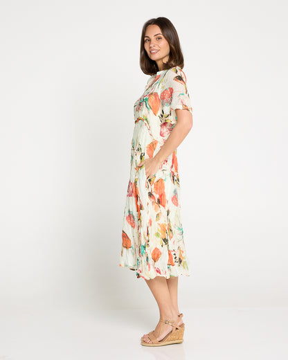 Newark Short Sleeve Dress - Mango Raspberry Cream