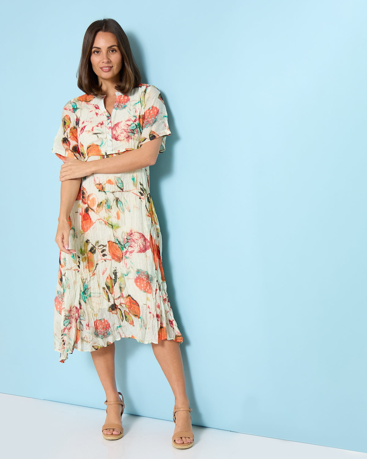 Newark Short Sleeve Dress - Mango Raspberry Cream
