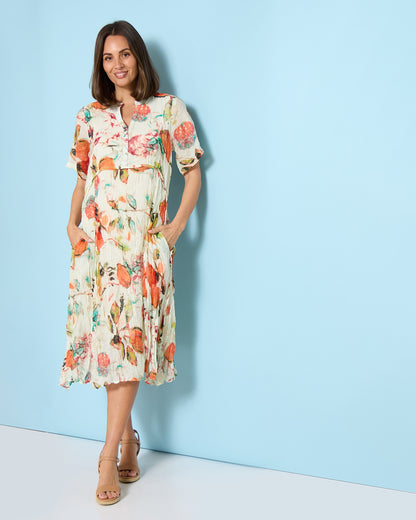 Newark Short Sleeve Dress - Mango Raspberry Cream