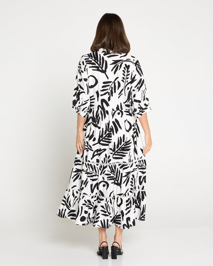 Melissa Midi Dress - Black/White Botanical