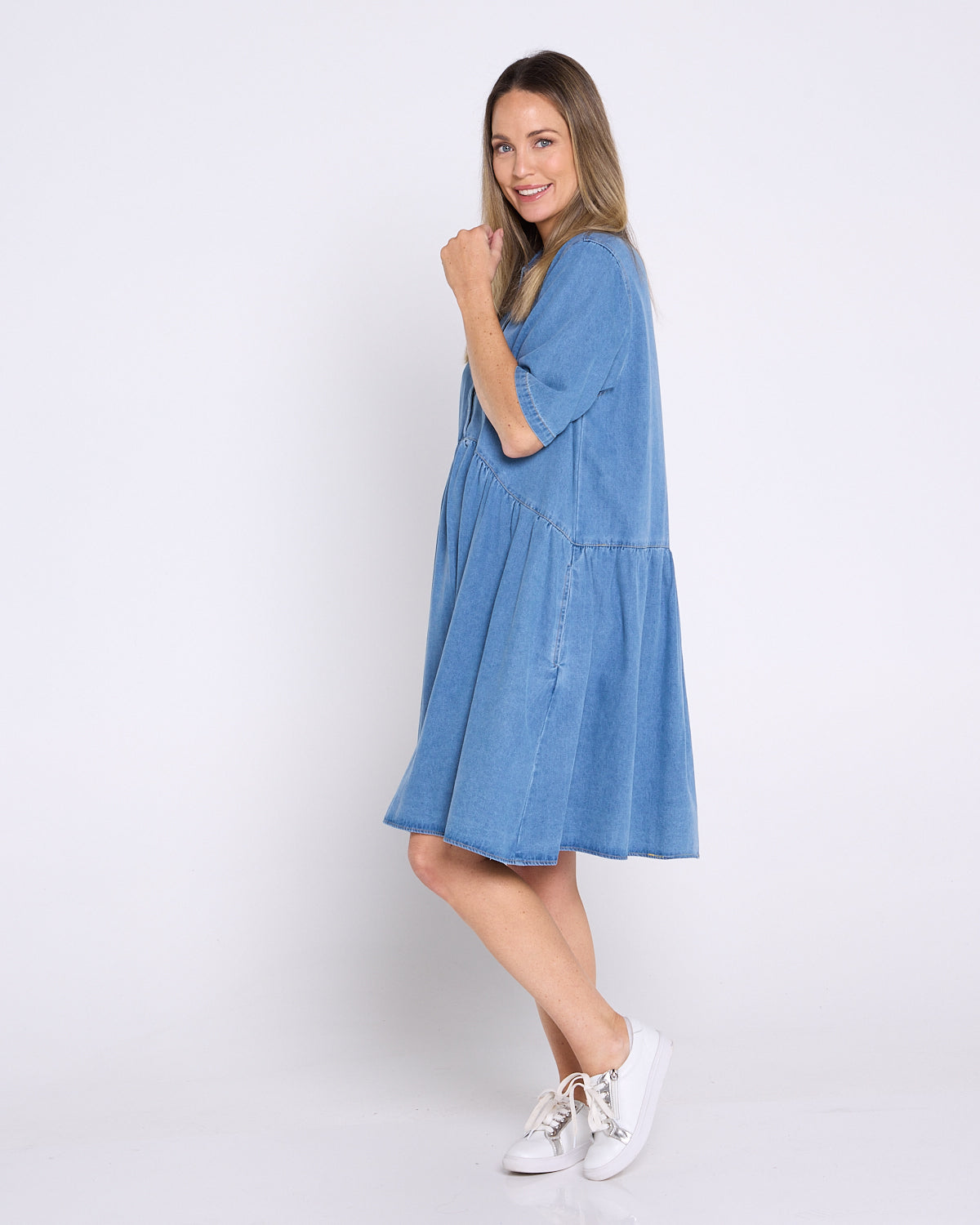 Maddie Denim Dress - Mid Wash Blue