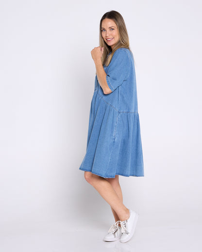 Maddie Denim Dress - Mid Wash Blue