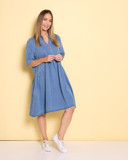 Maddie Denim Dress - Mid Wash Blue