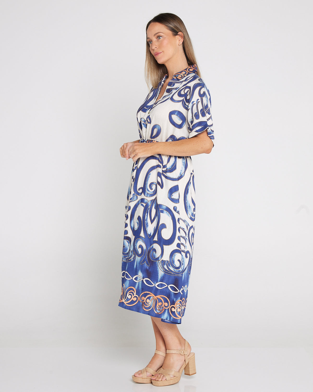 Delphine Shirt Dress - Blue Scroll