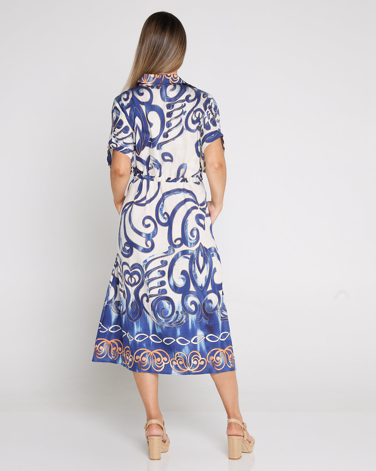 Delphine Shirt Dress - Blue Scroll
