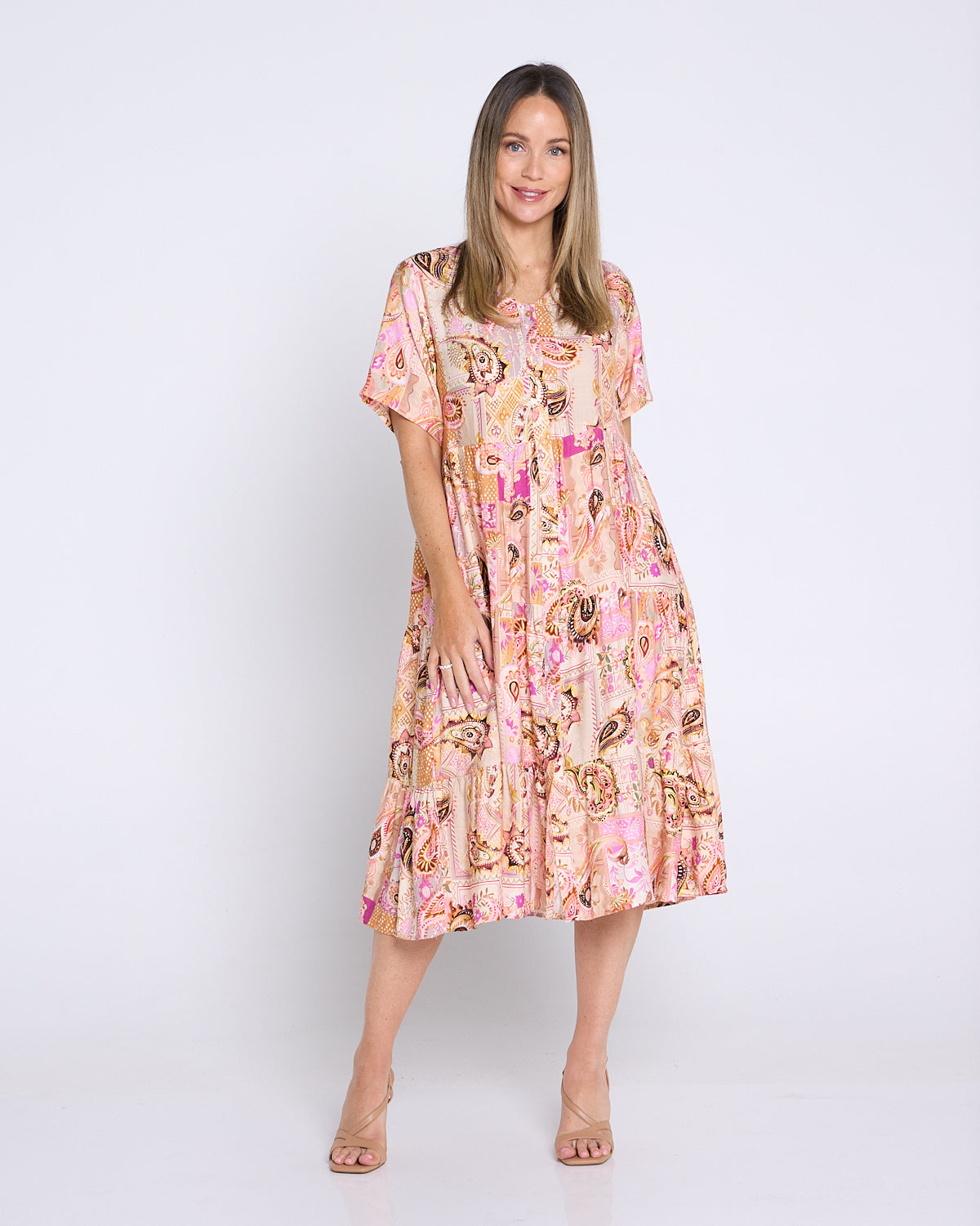 Aisha Dress - Peach Honey Paisley