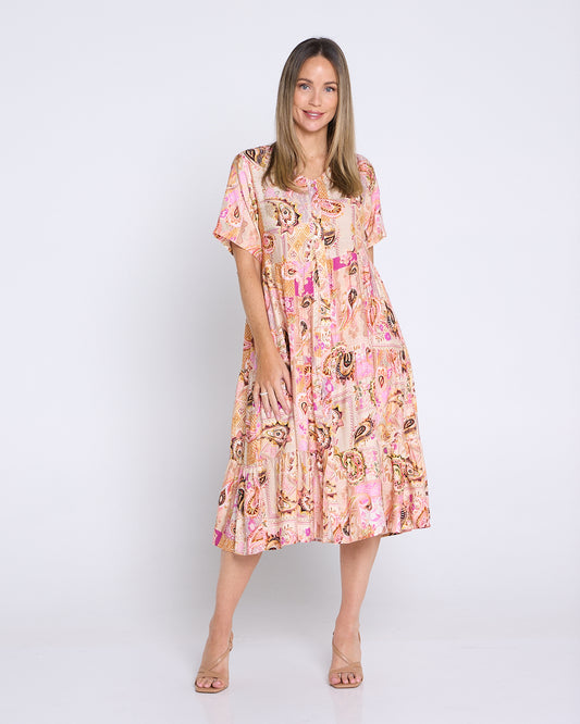 Aisha Dress - Peach Honey Paisley
