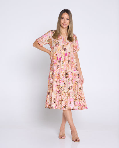 Aisha Dress - Peach Honey Paisley