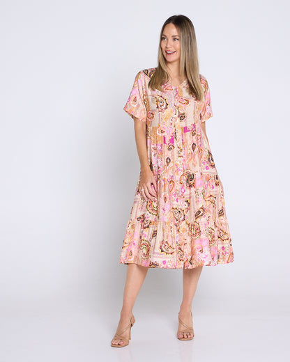 Aisha Dress - Peach Honey Paisley