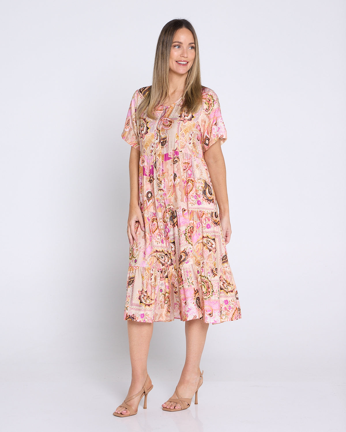 Aisha Dress - Peach Honey Paisley