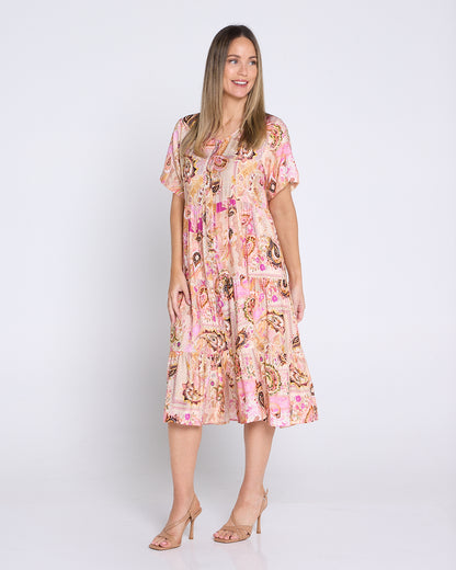 Aisha Dress - Peach Honey Paisley
