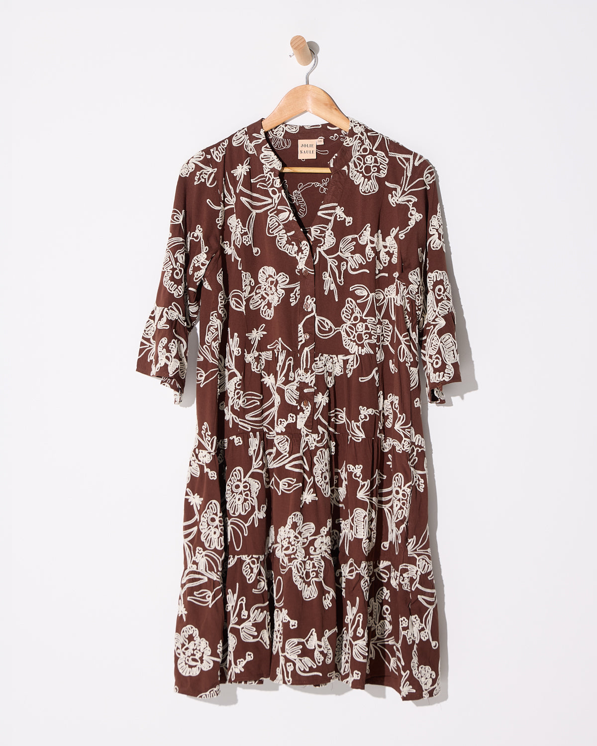 Amalfi Embroidered Dress - Chocolate/Cream