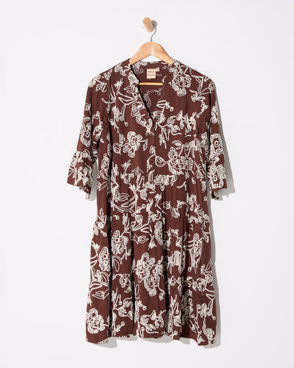 Amalfi Embroidered Dress - Chocolate/Cream