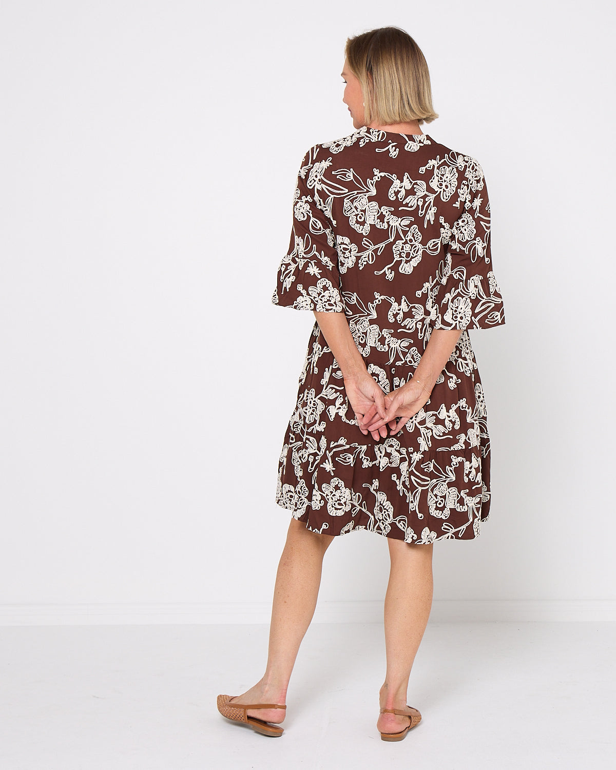 Amalfi Embroidered Dress - Chocolate/Cream