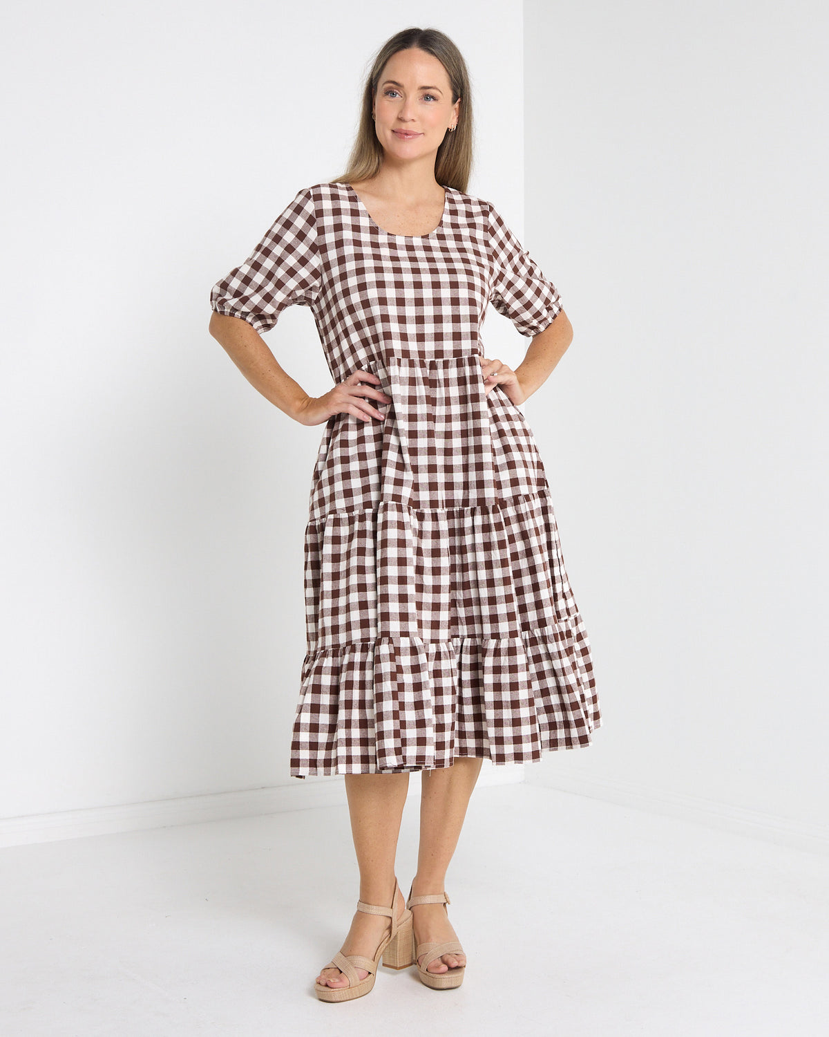 Dalton Cotton Check Dress - Brown