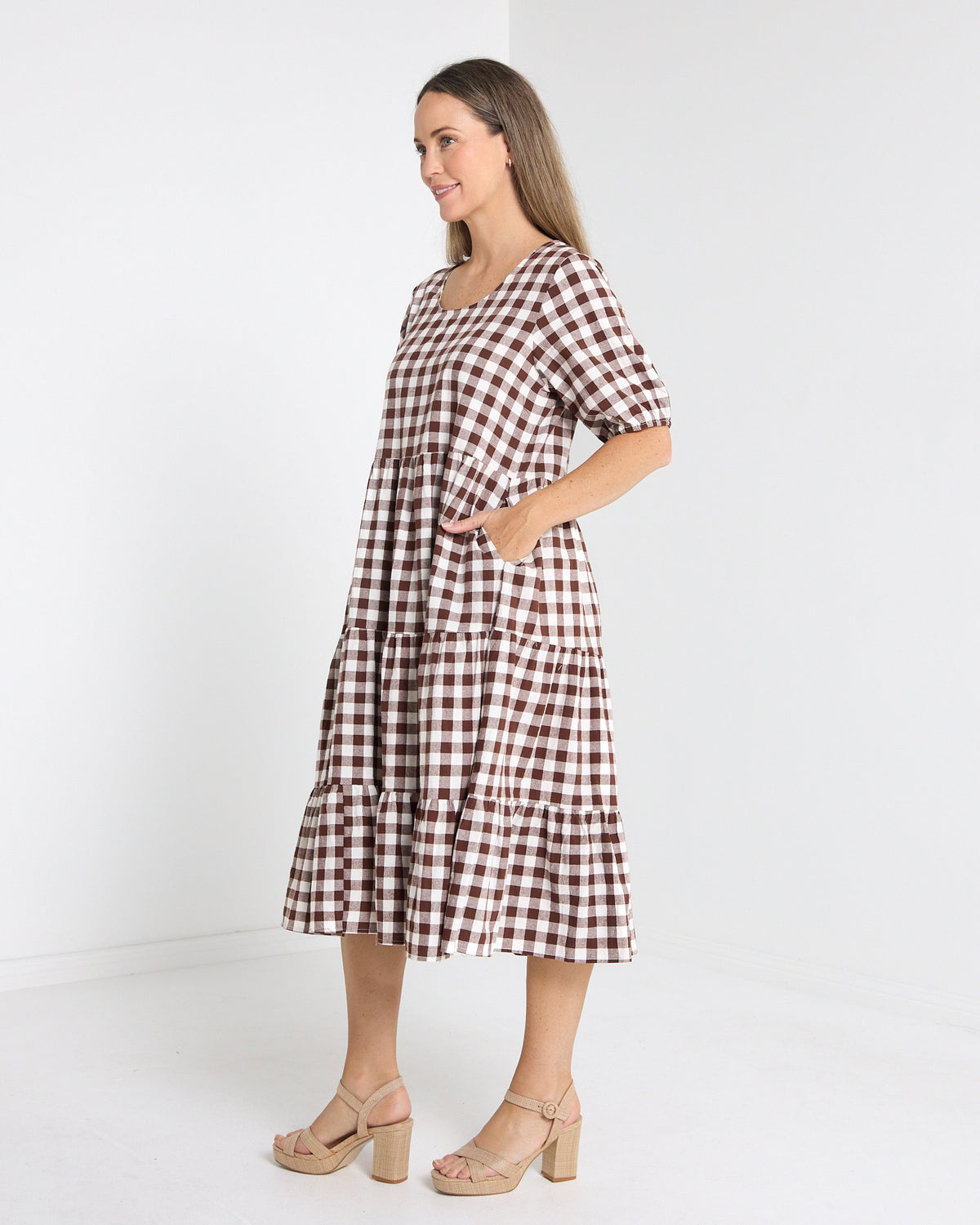 Dalton Cotton Check Dress - Brown