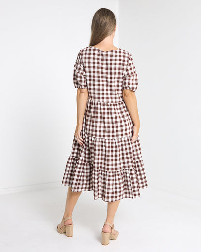 Dalton Cotton Check Dress - Brown