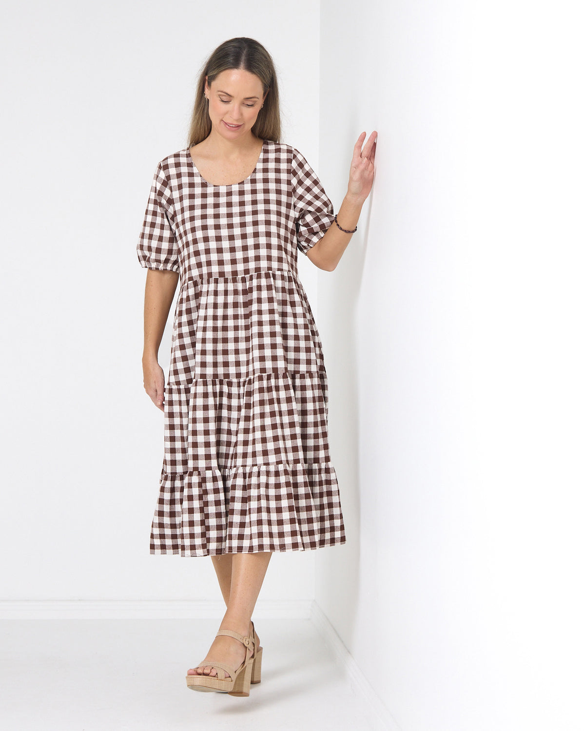 Dalton Cotton Check Dress - Brown