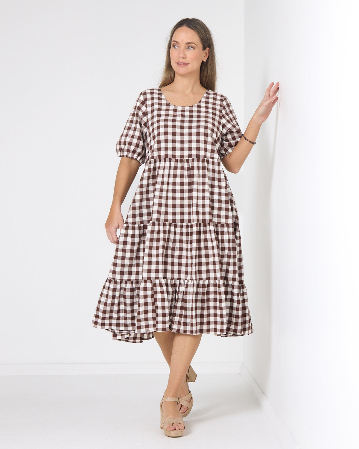 Dalton Cotton Check Dress - Brown