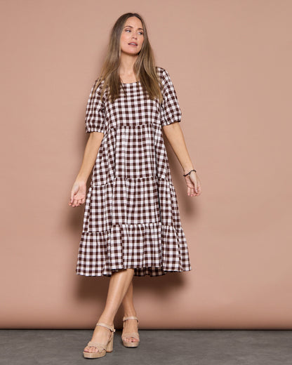 Dalton Cotton Check Dress - Brown