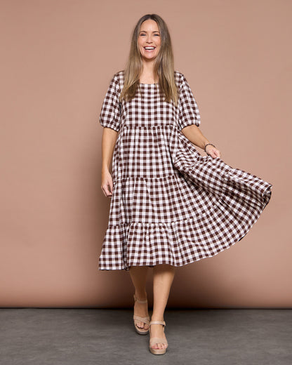 Dalton Cotton Check Dress - Brown