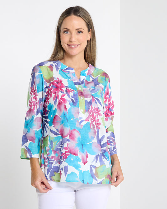 Parnell Cotton Blouse - Aqua Floral