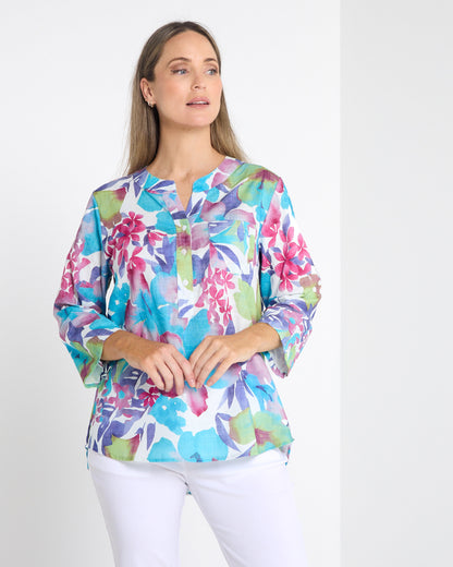 Parnell Cotton Blouse - Aqua Floral
