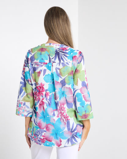 Parnell Cotton Blouse - Aqua Floral