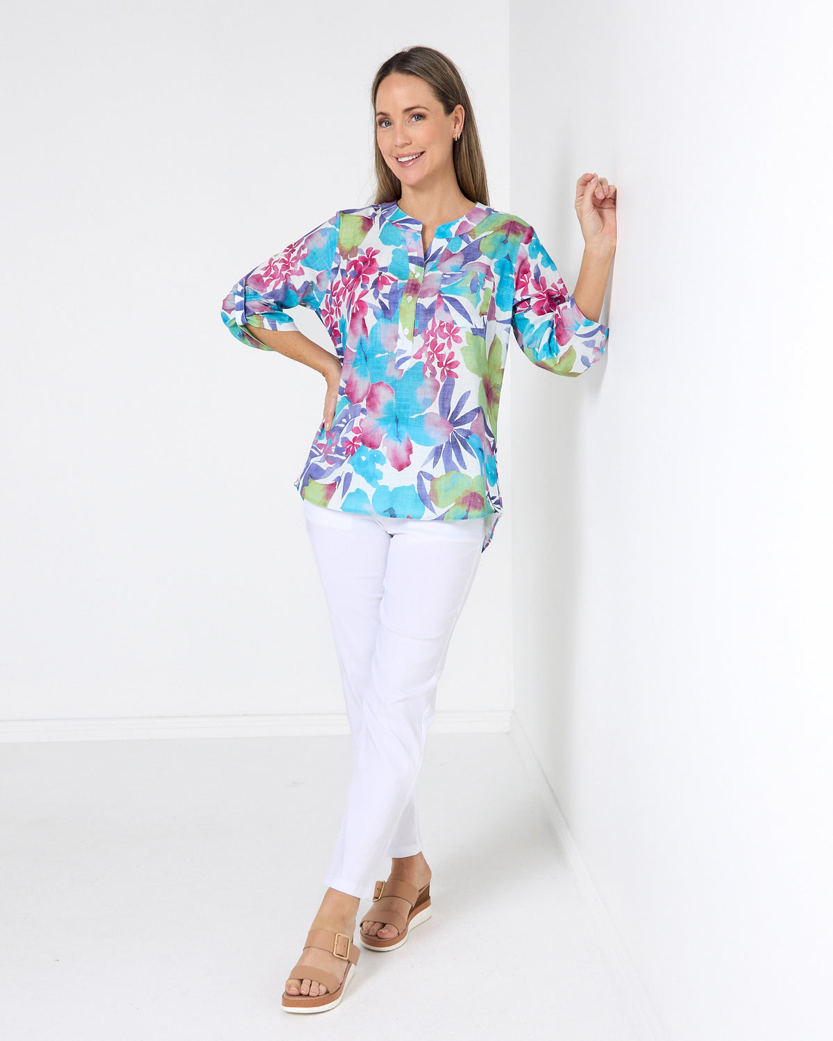 Parnell Cotton Blouse - Aqua Floral