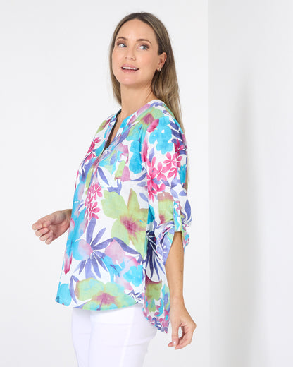 Parnell Cotton Blouse - Aqua Floral