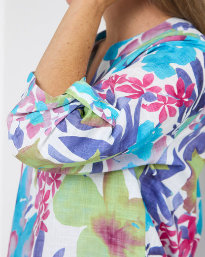 Parnell Cotton Blouse - Aqua Floral