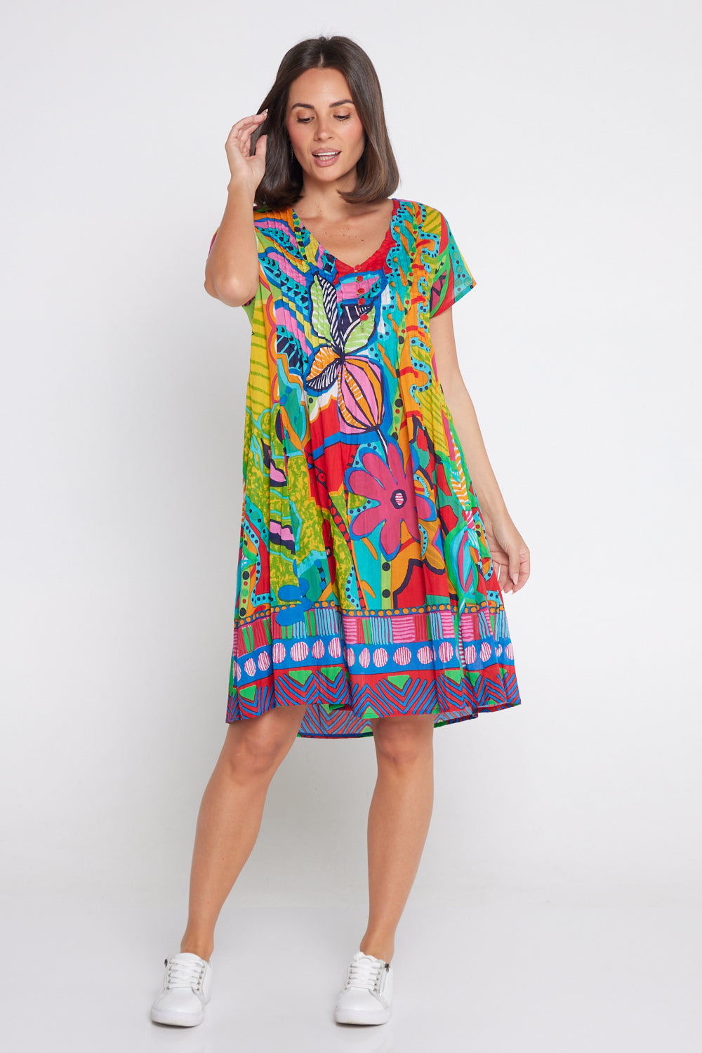 San Miguel Easy Fit Cotton Dress - Geometric Print