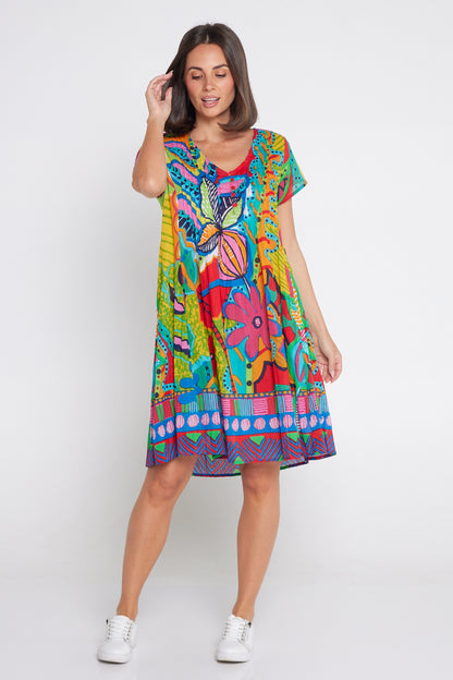 San Miguel Easy Fit Cotton Dress - Geometric Print