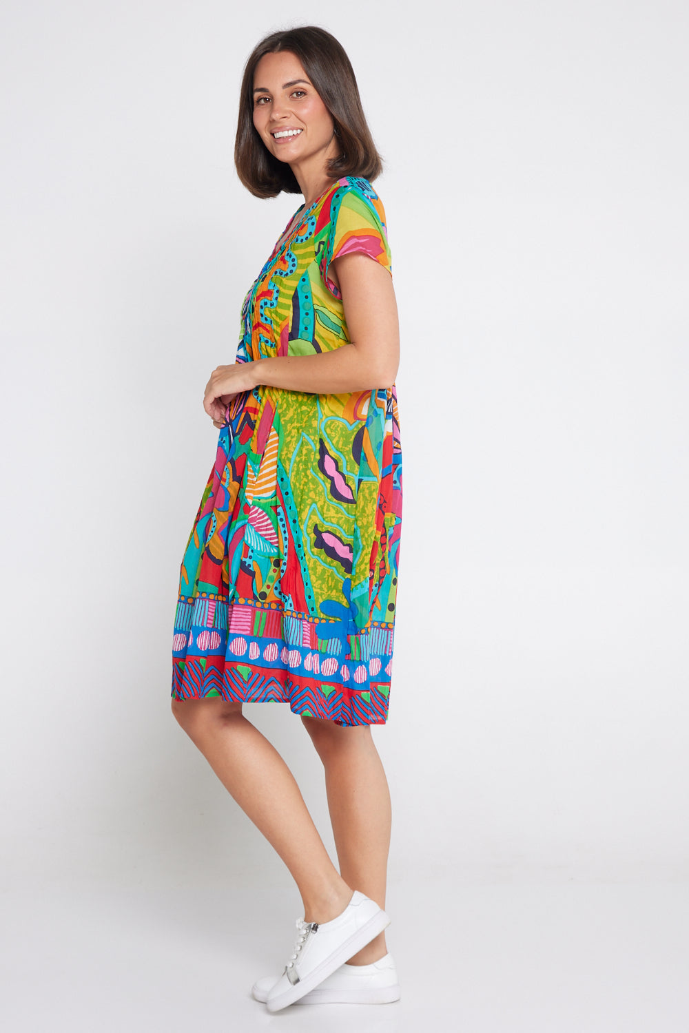 San Miguel Easy Fit Cotton Dress - Geometric Print