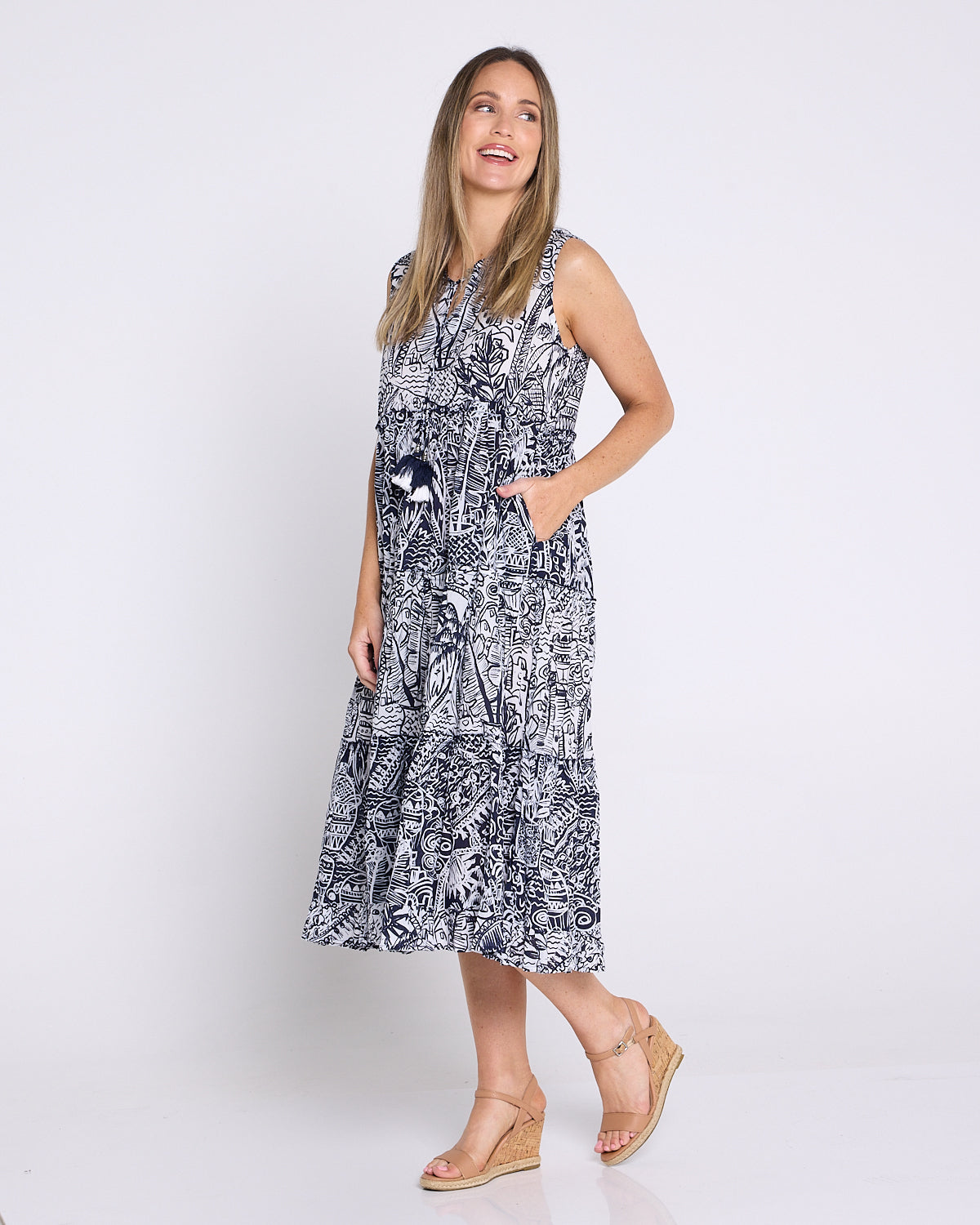 Organic Cotton Sleeveless Midi Dress - Aksharay