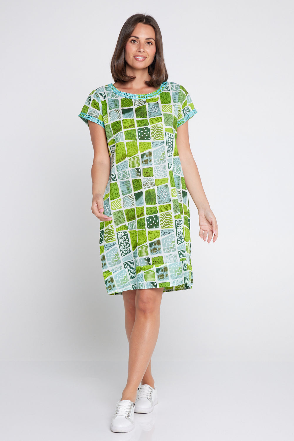 Barbara Petite Cotton Dress - Green Patch