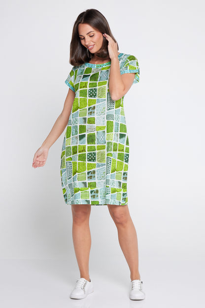 Barbara Petite Cotton Dress - Green Patch