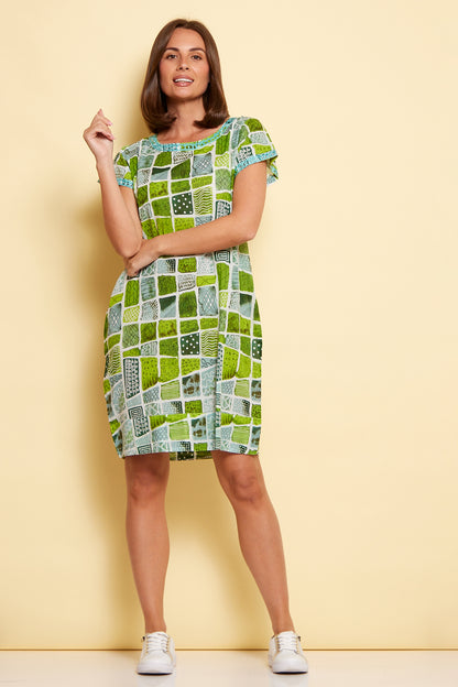 Barbara Petite Cotton Dress - Green Patch