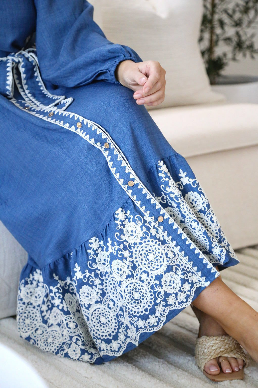 Camelle Embroidered Chambray Dress - Denim