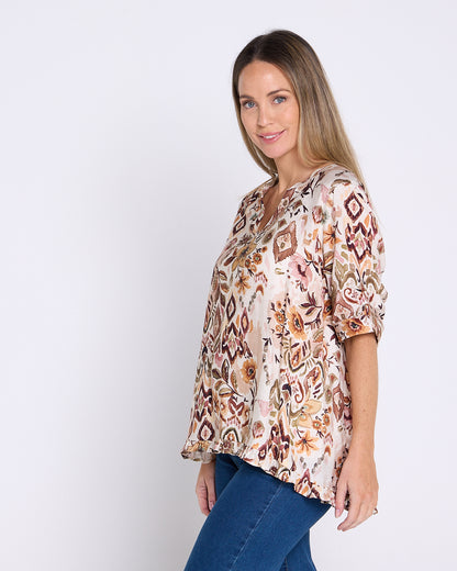 Charlotte Blouse - Mocha Floral