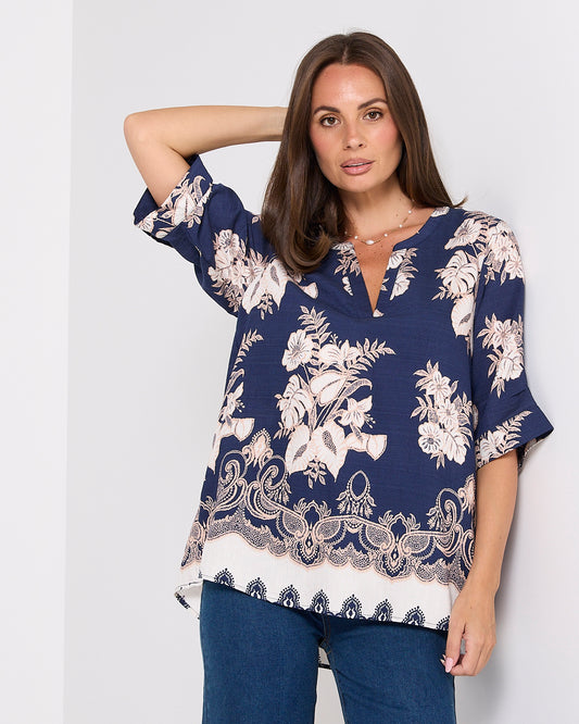 Charlotte Blouse - Navy/Lace Bouquet