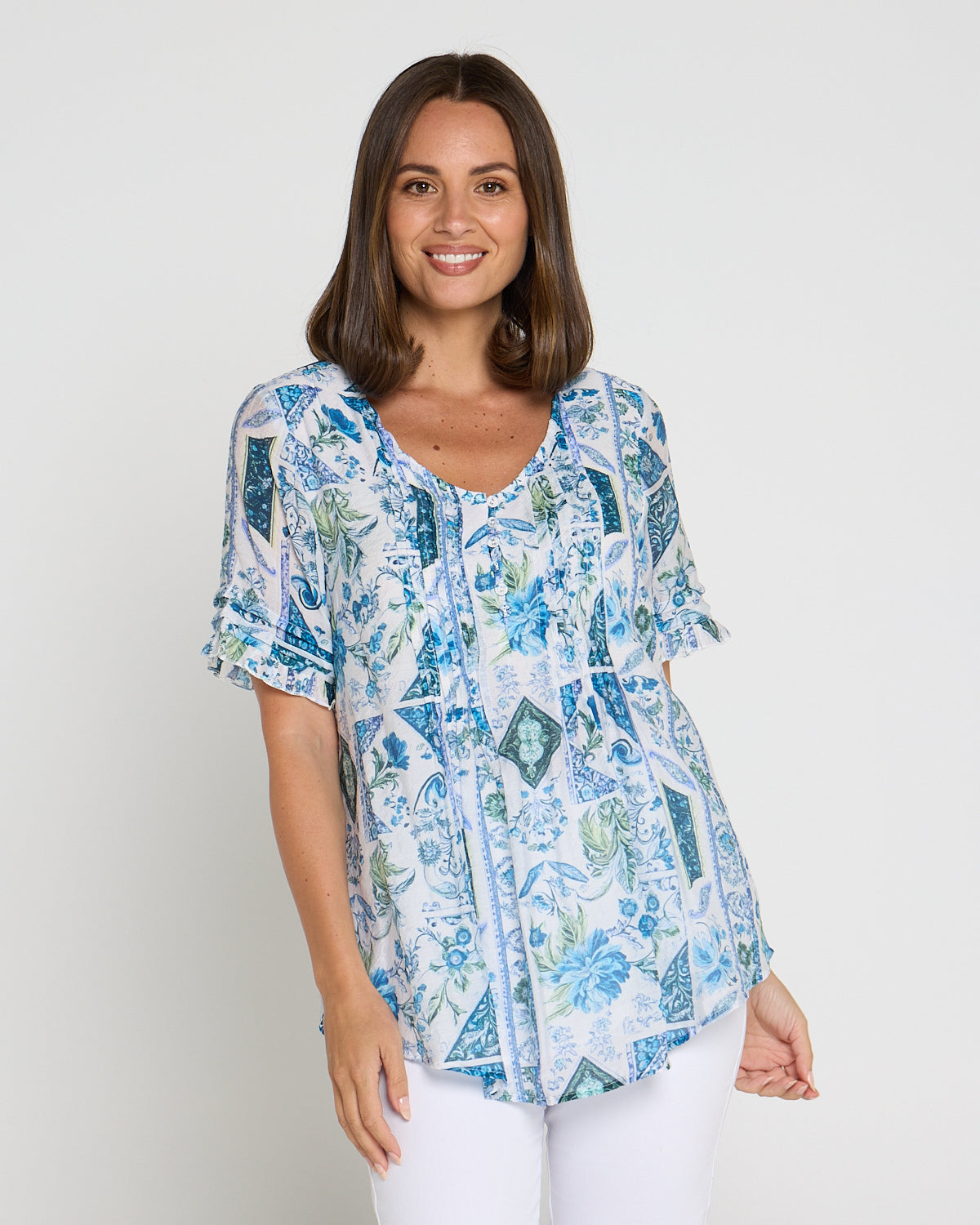 Tolara Top - Floral Blue Tapestry