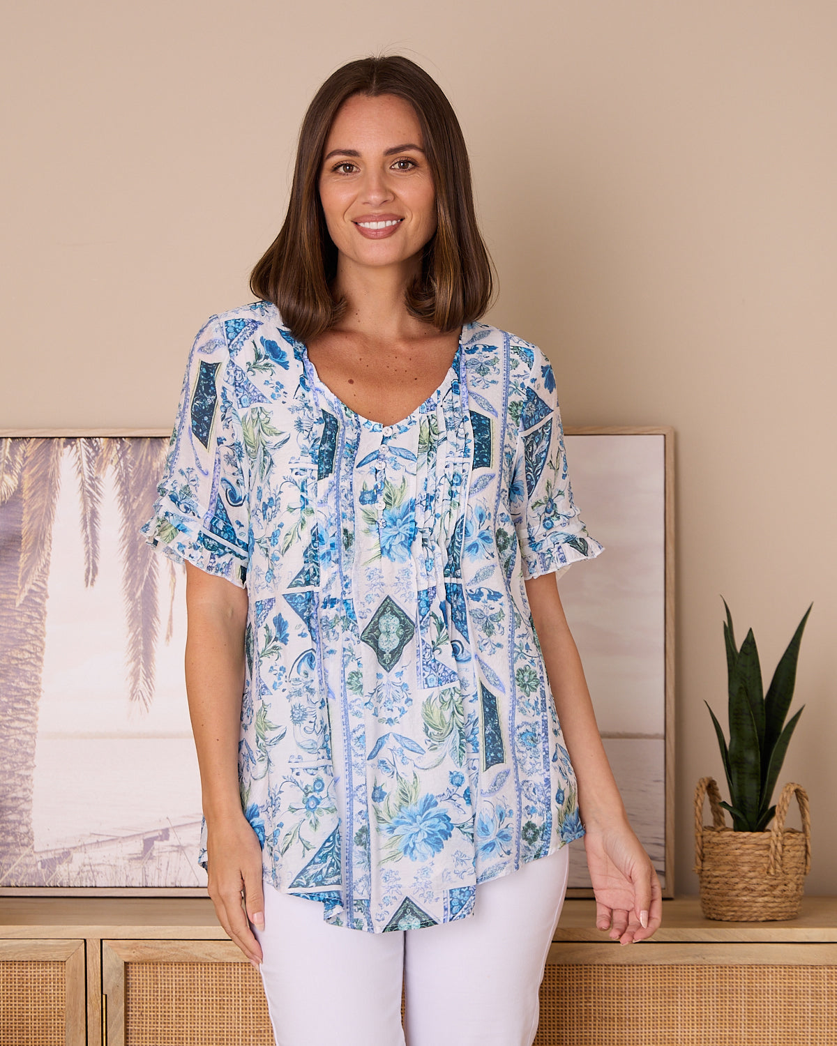 Tolara Top - Floral Blue Tapestry